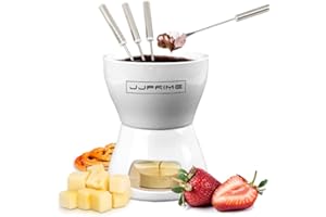 JJ Prime - Cerámica Fondue De Chocolate | Fondue Queso | Chocolate Fondue Chocolate | Fondeu De Queso | Chocolate para Fondue - con 4 Tenedores De Acero Inoxidable, 1 Vela Candelita