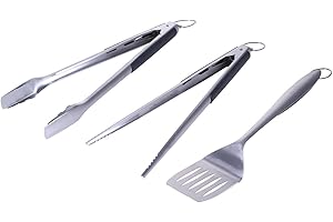 SANTOS 3-teiliges Edelstahl Grillbesteck-Set - Grillzange, Wender & Spitzzange - BBQ Geschenkset - BBQ-Besteck - hochwertiges massives Grillbesteck