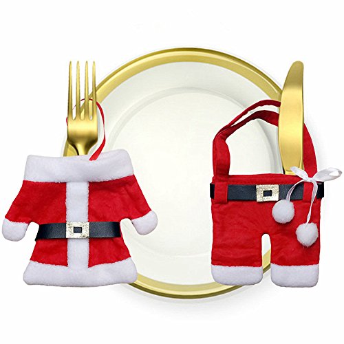 CrazySell -  Set de 6 adornos para cubiertos de Papá Noel feliz para decorar la mesa en las cenas de Navidad, para guardar el cuchillo y el tenedor