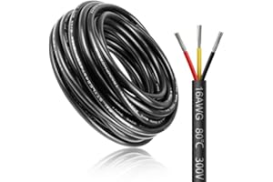 LIGHTINGWILL Câble électrique 30 mètres 16 AWG 3x1,5mm² à 3 conducteurs, fil de cuivre étamé flexible, impédance faible, compatible alimentation LED 5V / 12V / 24V, résistance aux hautes températures