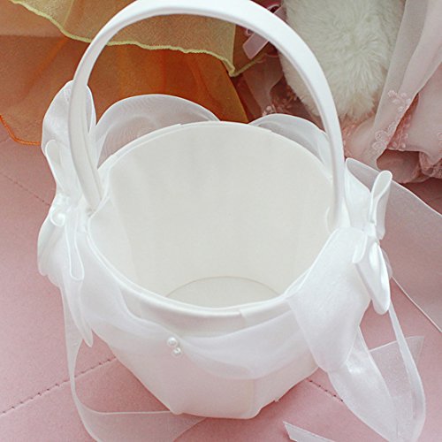 2 Stück Elfenbein Satin bowknot Hochzeit Blumenmädchen Korb Blumenkinderkörbchen - 4