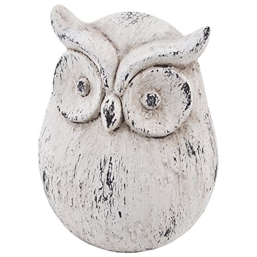 Eule Vintage Design Deko Figur Keramik weiss grau Weihnachtsdeko (11x8x8cm)