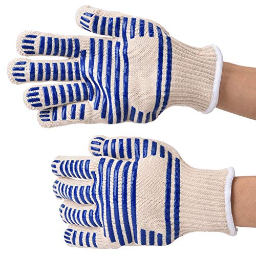 détail 1 paire de gants résistants à la chaleur, accessoires pour barbecue de 350 Mit Gants de cuisinière ignifuges Gants de travail Safty résistants aux coupures pour la cuisson,la soudure et le coupage