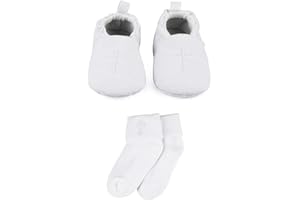 LACOFIA Chaussures de baptême Blanches à Semelle Souple antidérapantes de Premier Pas pour bébé Fille avec Bavoirs croisés brodés
