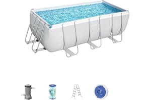 Bestway 56456 Power Steel – Piscina exterior rectangular 412 x 201 x 122 cm, bomba de filtrado, escalera y dosificador Chemconnect incluidos