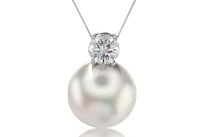 FEIKFEIZ Colgante de moissanita con perla de plata 925, diamante cultivado en laboratorio, plata bañada en oro blanco de 18K, collar de perlas de agua dulce, regalo para mujeres.