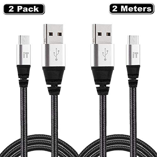 [2 paquetes, 2m] nylon trenzado micro USB cable Alta velocidad sin enredos, cable de datos diseño USB con diseño aerodinámico y revestimiento de aleación de aluminio