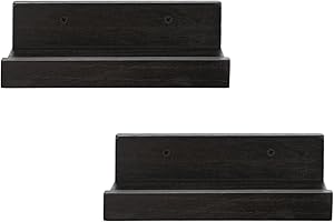 Z metnal Small Floating Shelves, Mini Natural Wooden Display Wall Shelf for Picture Ledge, Black, Wall Mounted, 20 x 14cm, 2 Pcs