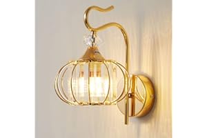 Mengjay Cristallo Luce da Parete,Lampada da Parete, Moderno Stile Ciondolo di Cristallo Parete Lampada Camera da Letto Corridoio Soggiorno Parete Portalampada E27 Lampadina non inclusa (D'oro)