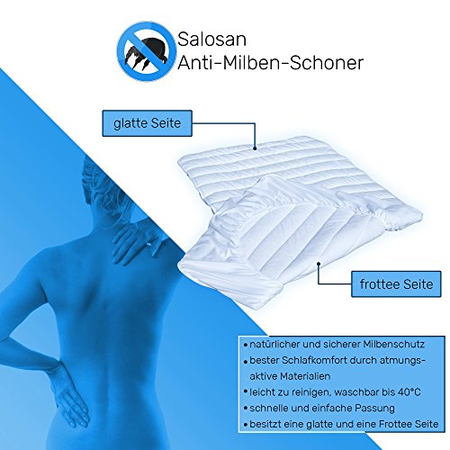★Salosan®★ Anti-Milben Matratzeneschoner, Matratzenschoner mit Spannbezug für Allergiker, Topper, Matratzenauflage (140 x 200 cm) - 4