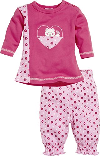 Schnizler Baby-Girls 2-Piece Long Sleeve Shirt and Bottoms Hearts Tracksuit, Pink, 3-6 Months (Manufacturer Size:68)