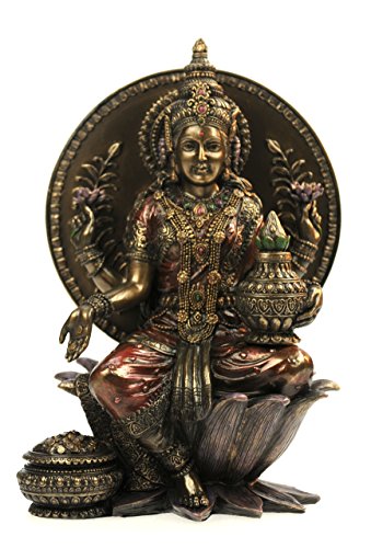Lakshmi Indische Göttin des Glücks sitz auf Thron Figur bronziert Skulptur