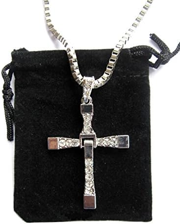 FAST AND FURIOUS NECKLACE PENDANT SILVER CROSS CRYSTAL The DOMINIC TORETTO MOVIE