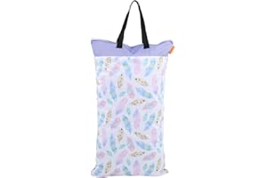 ZERODIS Wet Dry Cloth Diaper Bags,Double Zippers and Double Pockets Large Hanging Reusable Waterproof Baby Inserts Nappy Laundry Storage Bag(Purple Feather)