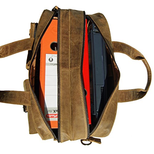 BARON of MALTZAHN Aktentasche mit Laptophülle GOETHE aus braunem Leder + Lederpflege - 4