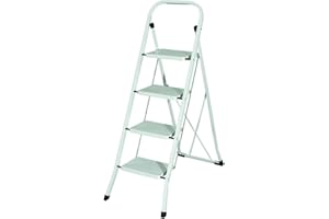 EACOMMERCE Sgabello Scala Domestica pieghevole in acciaio salvaspazio antiscivolo con gradini spaziosi (4 Gradini)