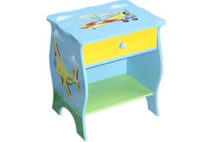 WODENY Children's Bedside Cabinet for Kids Nightstand with Drawer Storage Bedside Tables Colorful Funny for Children’s Room Playroom MDF Material(Blue)