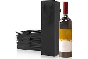 LZYMSZ Borsa per Bottiglia di Vino con Manici, Borsa Regalo in Carta Premium, Perfetta per Compleanni, anniversari, Matrimoni, cene (Nero, 25PCS Bottiglia Singola)
