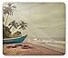 Produktbild Vintage Hawaii Mouse Pad, Old Boat and Dirty Tires Stranded on Beach with Calm Sea Clouds, Standard Size Rectangle Non-Slip Rubber Mousepad, Teal Pale Brown Green