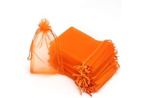 LTLSZRN 100pc 9 X 12 cm Bolsas de Organza de Regalo, Bolsas de Tul con Cordón de Organza, Bolsa de tela, Bolsas para Joyas, Bolsas de Regalo para Regalos Joyas Caramelo para Boda Favores Bolsitas(Naranja)
