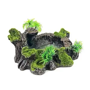 Chnee Plastic Reptile Tank Decor Resin Reptile Platform Artificial Tree Trunk Design Reptile Water Dish Water Bowl for Lizard, Gecko, Water Frog, Other Reptile