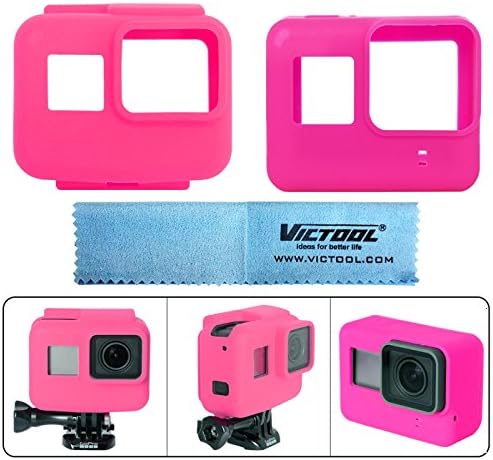 Victool® Silicone Case for Gopro Hero 5 Black Frame Silicone Protective Case + GoPro Hero5 Camera Silicone Case Shell for GoPro Hero 5 + Super Micro-Fiber Lens Cloth - Pink