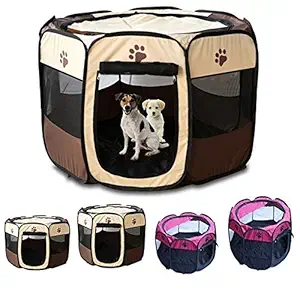 Portable Pet Playpen, Foldable Dog Playpens, Indoor/Outdoor Pet Exercise Kennel Tent Mesh Shade Cover Travel Dog Play Tent for Puppies/Dogs/Cats/Rabbits (S: 28