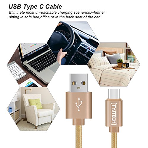 TYJTECH USB Type C Kabel [2-Pack] 3.3ft/1m Nylon umflochtenes Type C Ladekabel für Type C Geräte inklusive dem neuen MacBook, Google Chromebook Pixel , MacBook Pro 2016 usw (Gold) - 7