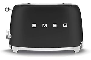 Smeg, Tostapane 2x2 TSF01BLMEU, 2 Scomparti da 36mm, 6 Livelli di Doratura, Funzione Riscaldamento, Scongelamento e Bagel, Espulsione Automatica del Pane, Cassetto Raccoglibriciole, 950W, Nero