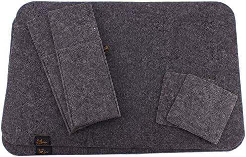Elegant Felt Table Setting for 2/4 Persons Table Set including Place Mats, Coasters and Cutlery Pockets, Washable, Felt Table Place Mats or Table Mats and Coasters - A Beautiful Accessory for Your Dining Room, Fabric, dark grey, 2 Personen / 6-tlg.