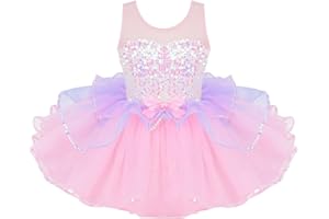 Freebily Vestito Ballerina Bambina Carnevale con Paillettes Tutu Arcobaleno Unicorno Principessa Vestito Danza Classica da Balletto Lago dei Cigni Pattinaggio Artistico