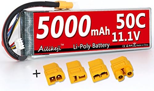 Ailikeoprte Lipo Battery 5000mah 11.1V 50C 3S1P with Universal XT60 Plug for RC Aircraft Boat Truck DJI Heli Hobby (XT60/EC3/Traxxas/Dean T/Big Tamiya) …