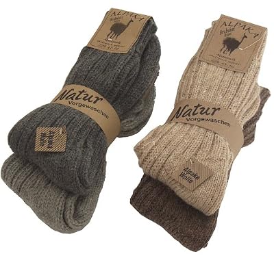 BRUBAKER lot de 4 paires de épaisses chaussettes tricotées pour les femmes et les hommes 100% alpaga multicolore EU 43-46