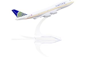 QIYUMOKE Boeing 747 United Airlines Modello di aeroplano pressofuso in metallo in scala 1/400 con supporto Collezione di aeroplani modello per regalo per gli appassionati di aviazione