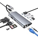 USB C HUB,11 en 1 Type C Adaptateur avec Ethernet,Lecteur de Carte SD/TF,3 USB3.0,VGA,HDMI (4K à 30hz), pour MacBook Pro 2018,2017,2016, Pad Pro, Lenovo, Dell, SANSANG, Huawei,Type C Devices (Gris)