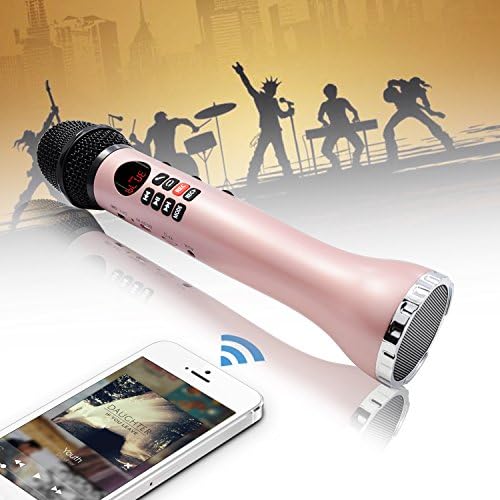 LEFON Wireless Bluetooth Handheld Karaoke Microphone Speaker, TF Card Singing Recorder with LED Display Screen Singing Anytime Anywhere, Compatible with iPhone Android Smartphone PC iPad (Rose Golden)