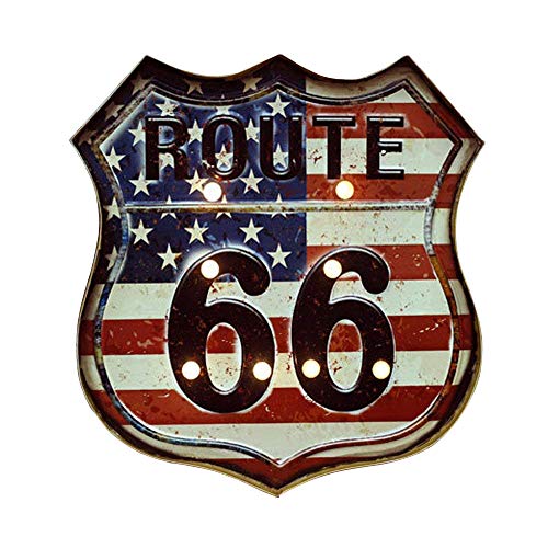 renrand ruta 66 LED Metal con el Old Glory Luz de Neón abierto Signs Retro Bar Club Cafe decoración de pared funciona con pilas.