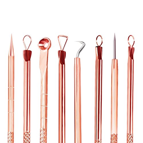 Cookey Blackhead Remover Kit, Comedone Extractor Tool, Anti-mikrobielle Doppelseitige 4 Stücke, Behandlung für Verunstaltung, Whitehead Popping, Zit Entfernen für Risiko Freie Nase (Golden) - 8