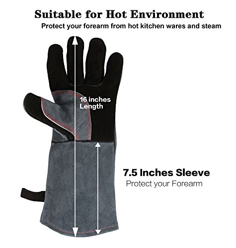 OZERO 932° Ultra Extreme Hitze Grill Handschuhe für Raucher, Backofen & Outdoor Grill Schweißhandschuhe Leder BBQ Grillgloves - 2
