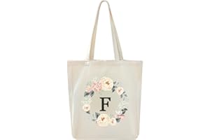 DWDC Borsa tote in tela, borsa regalo personalizzata con lettere dalla A alla Z, borsa per la spesa ecologica riutilizzabile, borsa regalo, adatta per matrimoni, compleanni, eventi, feste, vacanze al mare.