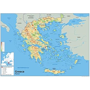 Physische Karte von Griechenland, laminiertes Papier [GA] A0 Size 84.1
