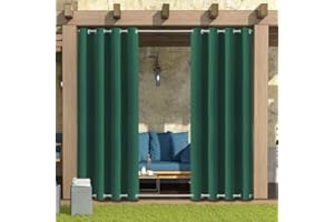 LIVEGO Outdoor Curtains for Garden Patio Gazebo Pergola,Waterproof,Windproof,Blackout Thermal Insulated Double Grommet(Top and Bottom) Outdoor Curtains for Garden Patio Door(1 Panel,52"*84",Dark Green)