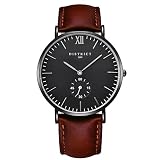 District London Ashford-Edition Herren-Uhren – Schlankes, braunes Lederband, Analog, Quarz, Designer-Armbanduhr, luxuriöses, klassisches, legeres Design, Schwarz, Business, Fashion, Herren-Armbanduhr