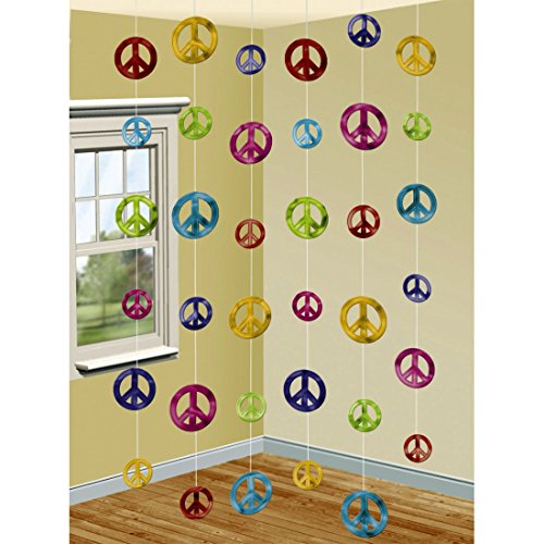 6 Stk. Hippie Hängedeko Peace Girlande 70er Jahre Deckenhänger Flower Power Dekogirlande Party Dekohänger