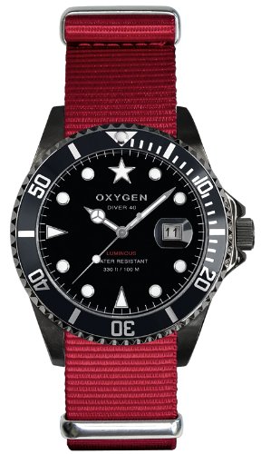 Oxygen EX-D-MBB-40-RE - Reloj analógico de Cuarzo Unisex, Correa de Nailon Color Rojo (Agujas luminiscentes)