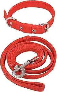 Doggos Tails Dog Neck Collar Belts and Waterproof Leash Set Medium Size Dog (Leash Size 1.5M-2M) (Red Color)