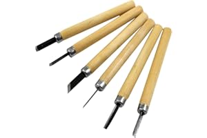 Dekton 6pc Carving Knife Set- Wood Carving Set with 6 of The Most Popular Sized and Shaped Blades| Strong Steel Blades| Natural Wooden Handles| Perfect for Detailed and Basic Carving| Durable Blades