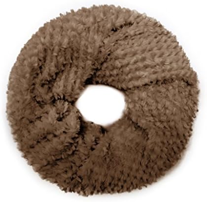 accessu® Womens Infinity Loop Tube Scarf Twisted with Fluffy Faux Fake Fur Autumn Winter - Eggshell Beige