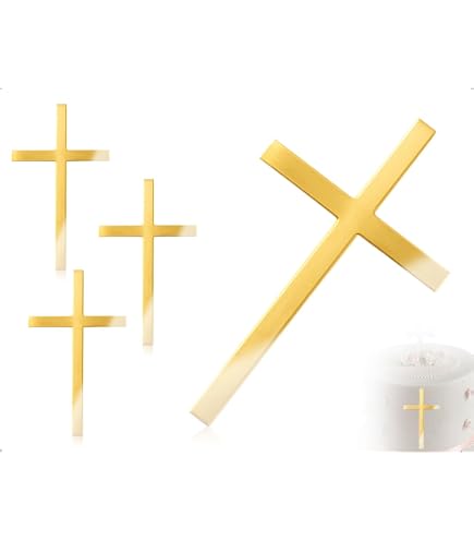 Gouden Kruis Taartdecoratie – 10 Stuks Acryl, 15x10 Cm, Voor Doop, Communie Of Bruiloft