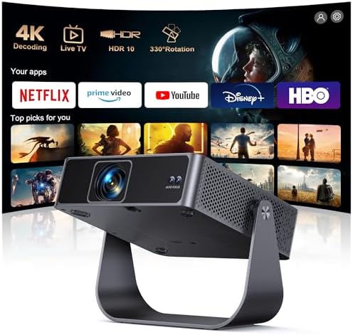 Proiettore Portatile WiFi Bluetooth Auto Focus, 1080P Nativo, Videoproiettore per casa (Grigio chiaro)